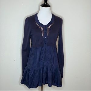 Mixed Sweater/ flowing Navy Tunic -Size Medium
